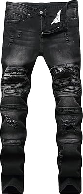 Jean stretch style motard droit déchiré leohund pour hommes, coupe slim, hip hop