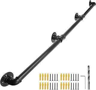 Scieo main courante d'escalier avec 4 supports muraux pour loft industriel, rampe d'angle