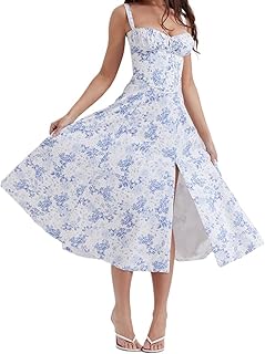 Robe corset mi-longue à motif floral pour femme, coupe basse, sans manches, robe