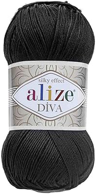 Fil à tricoter à la main en soie alize diva (60, noir)