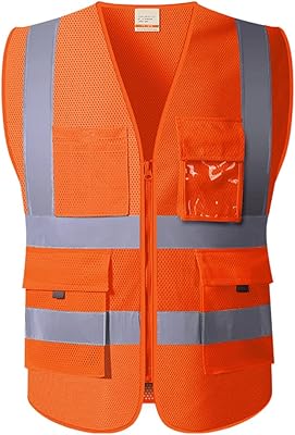 Gilet de sécurité réfléchissant en maille haute visibilité avec fermeture éclair et poches