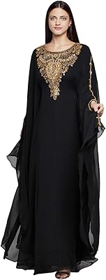 Robe de soirée islamique à motif papillon aniiq pour femme en georgette noire