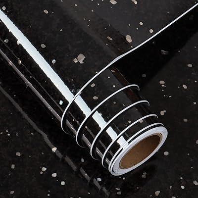 Funstick papier de contact en granit noir à décoller et coller pour comptoirs