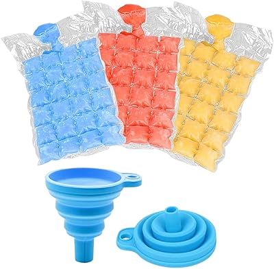Goodrun 100 sacs de 2400 glaçons jetables avec entonnoir pliable en silicone
