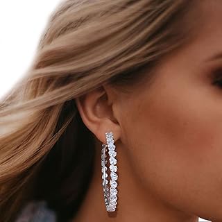 Boucles d'oreilles créoles en strass avec grand cœur, boucles d'oreilles pendantes en cristal