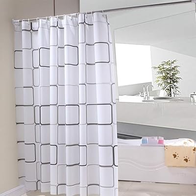 Rideau de douche imperméable et durable, résistant aux taches, motif carré noir