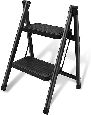 Tabouret échelle pliante à deux niveaux avec large pédale antidérapante robuste, tabouret