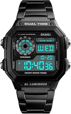 Montre de sport pour homme en acier inoxydable, résistante à l'eau 5 atm