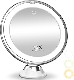 Miroir grossissant avec lumière, grossissement 10x, 3 modes d'éclairage avec ventouses, interrupteur intelligent