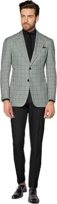 Blazer à carreaux à deux boutons pour homme, en coton, manches longues, coupe
