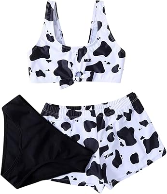 Maillot de bain trois pièces imprimé vache croisée dans le dos pour jeunes
