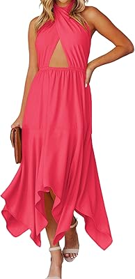 Robe mi-longue taille croisée pour femme avec dos noué