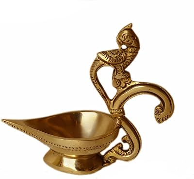 Lampe à huile indienne en laiton akrati puja avec poignée puja akhand deepak