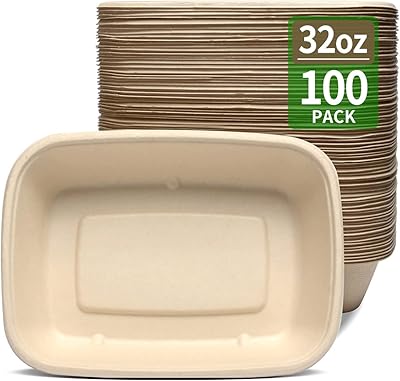 Bloomon 32oz grands récipients en papier rectangulaires biodégradables, récipients en papier robustes allant au micro-ondes pour burrito, pâtes, nachos, salade, 100 pièces. Toutes les catégories, tous les prix sur Diaytar