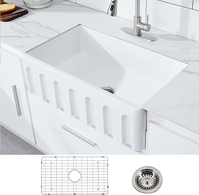 Évier de cuisine en céramique de 33 pouces, évier réversible blanc hercate, évier