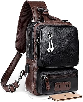Petit sac à dos noir bandoulière pour hommes et femmes classique en cuir