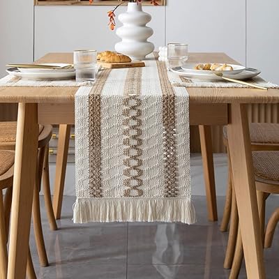 Chemin de table en macramé 30 cm x 180 cm toile
