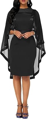 Robe mi-longue élégante pour femme avec manches courtes en maille transparente et superpositions