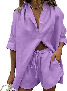 Ensemble deux pièces décontracté d'été pour femmes, survêtement à manches mi-longues, chemise boutonnée