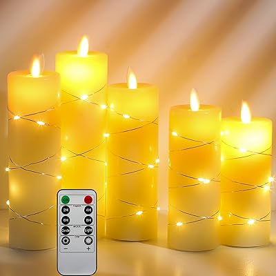 Bougies led da by, bougies à piles, avec guirlande lumineuse intégrée, 5 bougies