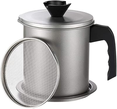Récipient à graisse vue avec passoire, récipient d'huile de cuisson usagée de 1,7