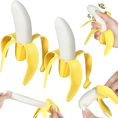 2 pièces kawaii en caoutchouc souple banane extensible banane jouet nouveauté soulagement du stress drôle pelé fausse banane fruit jouet cadeaux de fête d'anniversaire pour adolescents et adultes. Diaytar : Où chaque achat est une victoire pour votre budget