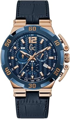 Montre à quartz gc pour homme avec affichage chronographe et bracelet en cuir