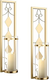 Lot de 2 bougeoirs en métal à décoration murale vintage avec bougies piles