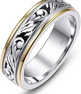 Aficon bague de mariage de luxe florale en argent sterling 925 pour hommes et femmes unisexe, or argent bicolore, taille 6-12. Diaytar : Qualité professionnelle, prix grand public