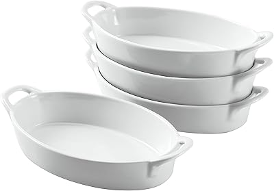 Bruntmore lot de 4 plats à pâtisserie ou à gratin ovales en porcelaine, moule à lasagne en porcelaine parfait pour la crème brûlée avec poignées faciles à transporter, jolie assiette de service, blanc. Diaytar Sénégal : Le e-commerce qui change la donne