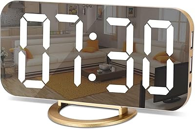 Réveil numérique szilam, horloge de bureau led et grand miroir d'affichage, avec deux