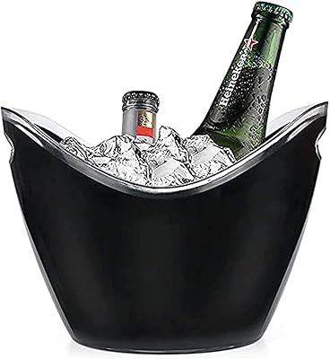 Seau à glace en plastique noir pour champagne et boissons, 10,75 pouces, seau