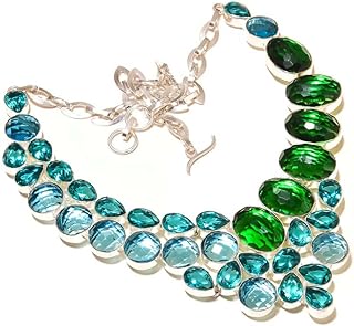 Topaze bleue, apatite bleue, collier de déclaration fait à la main avec pierres