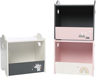 Labebe boîte de rangement pour bébé en bois, cubes organisateurs en bois pour nourrissons de 12 mois et plus, boîte de rangement pour jouets/vêtements/livres/nourriture, conteneur pour enfant à 3 couches imprimé licorne multicolore. Diaytar : L'intelligence commerciale au service du client