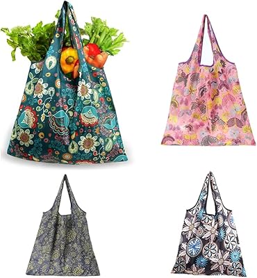4 sacs de courses pliables réutilisables, sacs d'épicerie, sac à main écologique