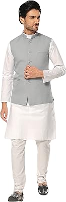 Ensemble pyjama kurta en coton indien pakistanais avec veste nehru pour homme