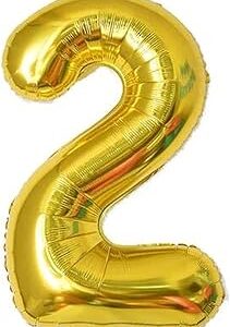 Ballon numéro 2, taille 40 pouces, couleur or brillant, grande taille pour occasions spéciales, anniversaires, mariages et anniversaires, réutilisable. Diaytar : Votre source de bonnes affaires en ligne
