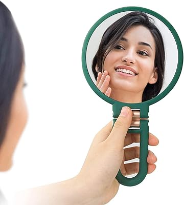 Miroir à main grossissant portable pliable double face pour femme avec poignée réglable