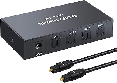 Linkfor 1x4 répartiteur audio optique numérique spdif toslink fibre optique 1 en 4
