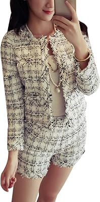 Ensemble deux pièces en tweed pour femme avec manteau et gilet à pompons