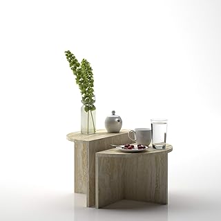 Lamac crafts - lot de 2 - table basse en travertin / table