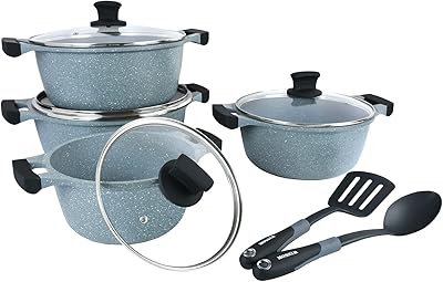 Batterie de cuisine wansour en fonte d'aluminium granit, 10 pièces, gris