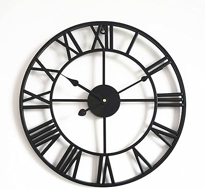 Horloge murale vintage en métal pour jardin extérieur, horloge silencieuse avec chiffres romains évidés, grande horloge décorative ronde de 20 pouces pour salon, chambre à coucher, cuisine, noir (1). Diaytar : Faites des achats intelligents en quelques clics