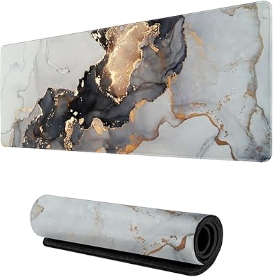 Tapis de souris de jeu en marbre noir et blanc, design artistique, long