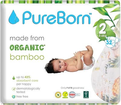 Couches jetables pour bébé en bambou biologique-naturel pureborn taille 2 - couche