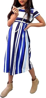 Robe longue décontractée à manches courtes pour filles avec poches, vêtements de plage