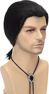 Perruque noire courte et droite pour hommes valamica des années 70 avec cravate polo pour fête costumée. Diaytar : Quand qualité rime avec économie