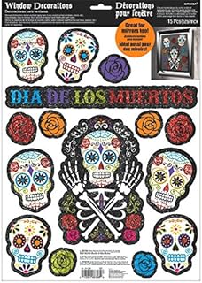 Amscan décorations de fenêtre pour fête d'halloween, assortiment de crânes en sucre pailletés