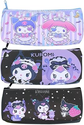 Trousse à crayons kurome noire 3 pièces pour filles jolie trousse
