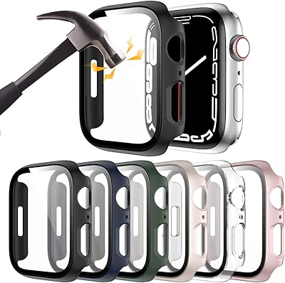 Boîtier pc rigide avec protecteur d'écran en verre trempé pour apple watch 44